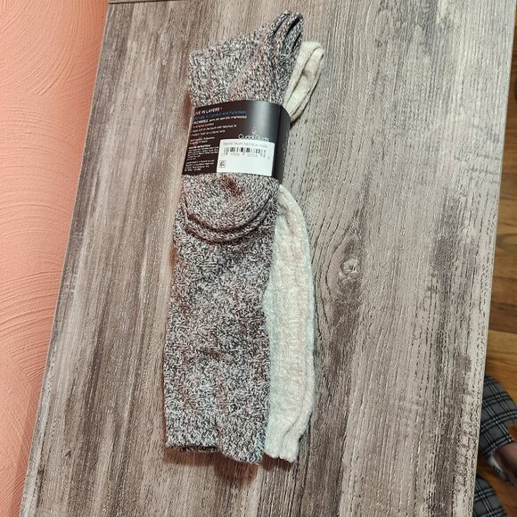 NEW Cuddl Duds Plushfill Knee High Boot Socks - 2 Pair - Taupe and Grayish White - Picture 5 of 7